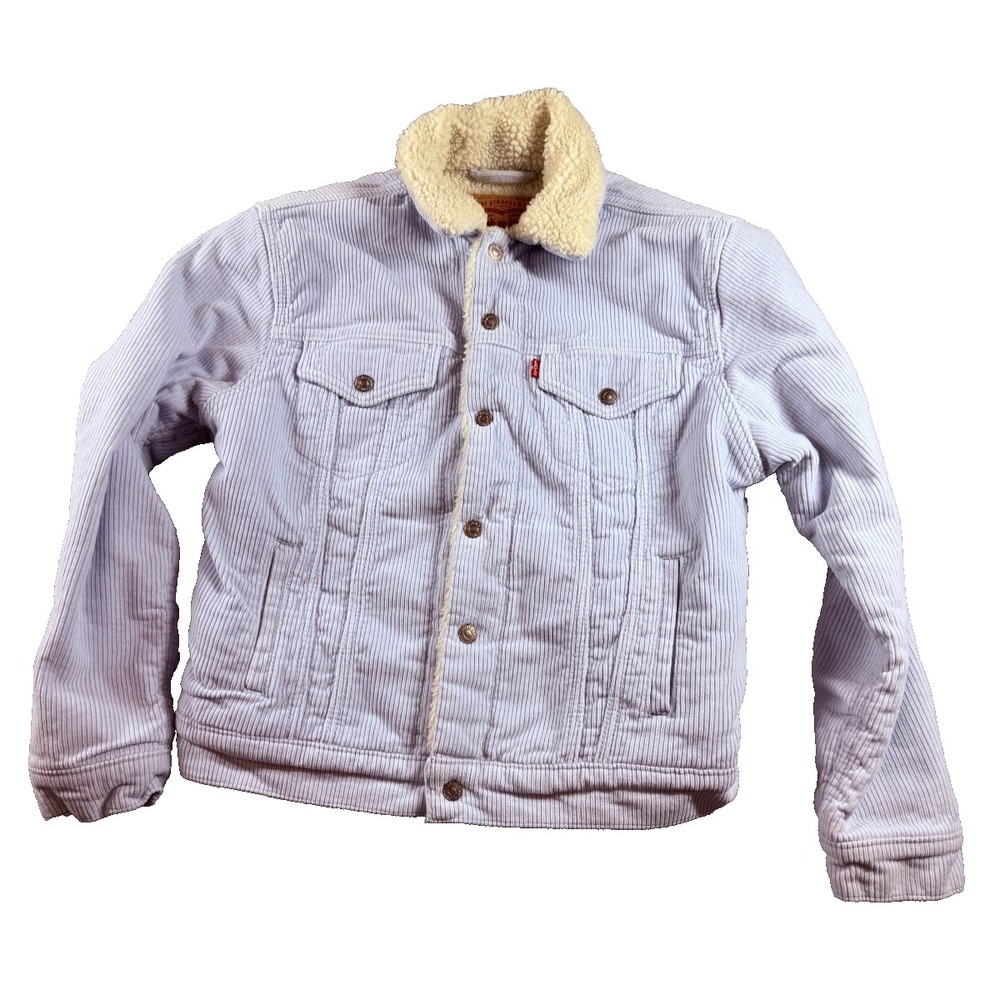 Levi's Sherpa Lined Corduroy Jacket Womens Medium Light Blue Trucker